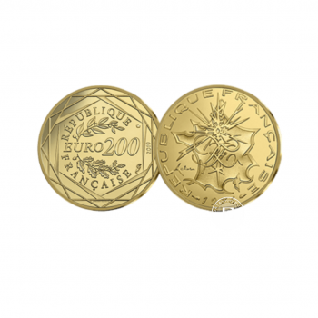 200 Eur (3 g) gold coin on card History, France 2019