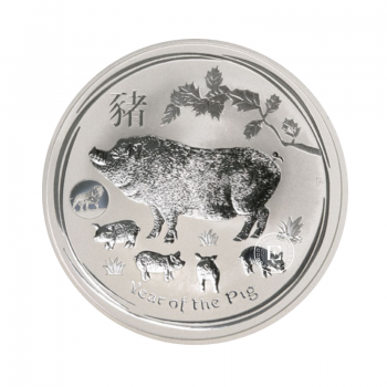 1 oz (31.10 g) sidabrinė moneta Lunar II - Kiaulės metai, Australija 2019 (Privy Lion)
