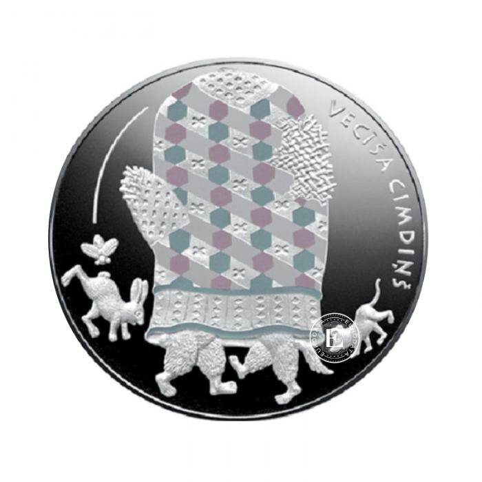 5 Eur (31.47 g) sidabrinė spalvota PROOF moneta Pasakos - Senelio pirštinė, Latvija 2017