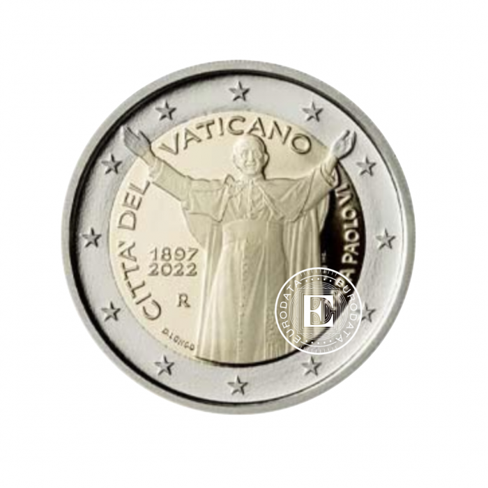 2 Eur moneta kortelėje 125-osios Popiežiaus Pauliaus VI gimimo metinės, Vatikanas 2022