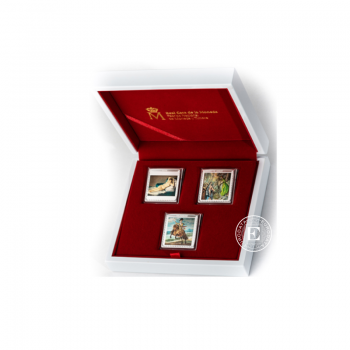 30 Eur (94.23 g) spalvotų sidabrinių monetų rinkinys PRADO muziejaus 200 jubiliejus, Ispanija 2019