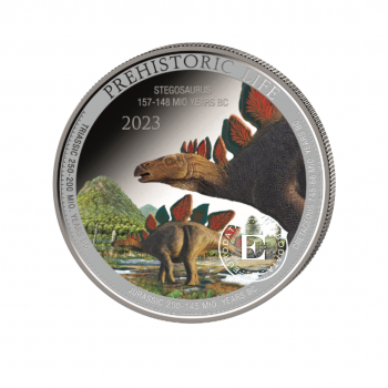 1 oz (31.10 g) srebrna kolorowa moneta Prehistoric Life - Stegosaurus, Republika Konga 2023