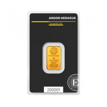 5 g investicinio aukso luitas Argor-Heraeus 999.9