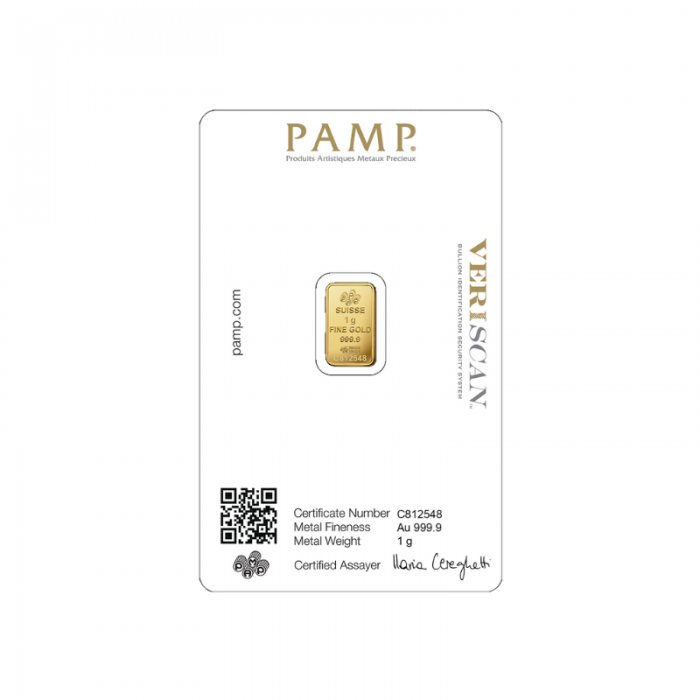 1 g Fortuna Gold Minted Bar, PAMP