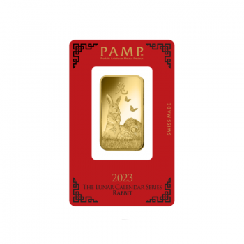 1 oz (31.10 g) investicinio aukso luitas Lunar Triušio metai, PAMP 999.9