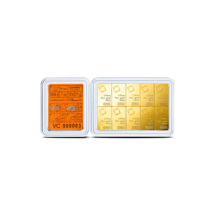 10 x 3.11 g investicinio aukso luitas CombiBar Valcambi 999.9