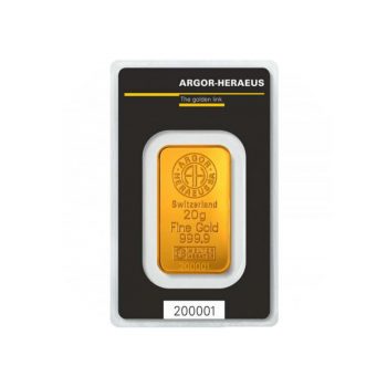 20 g investicinio aukso luitas Argor-Heraeus Kinebar 999.9