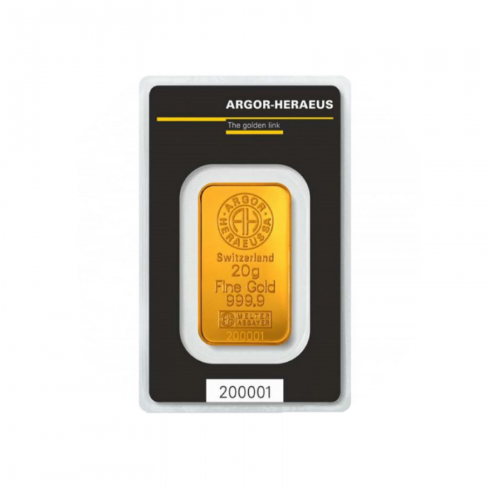 20 g investicinio aukso luitas Argor-Heraeus Kinebar 999.9