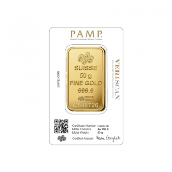 50 g investicinio aukso luitas, PAMP 999.9