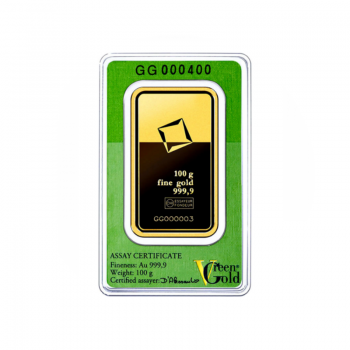 100 g investicinio aukso luitas Green Gold, Valcambi 999.9