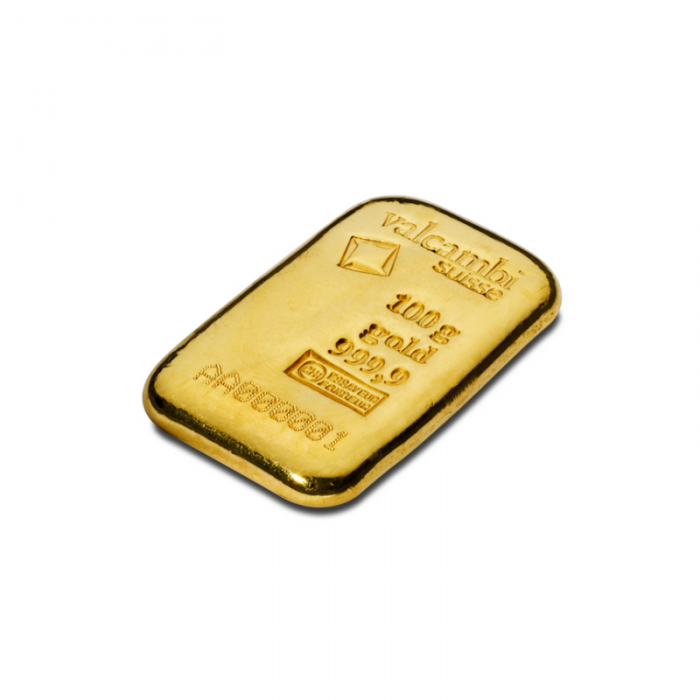 100 g gold bar of Valcambi 999.9 (casted)