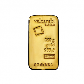 250 g gold bar of Valcambi 999.9 (Casted)