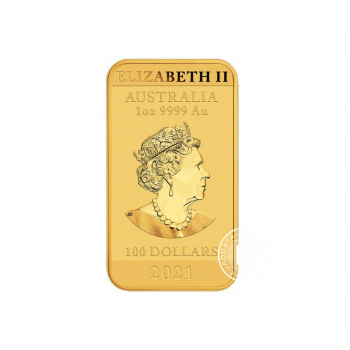 1 oz (31.10 g) auksinė stačiakampė moneta Drakonas, Australija 2021