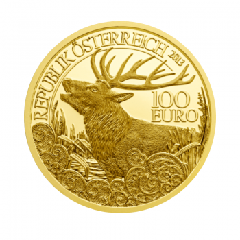 100 Eur (16.23 g) auksinė PROOF moneta Taurusis elnias, Austrija 2013
