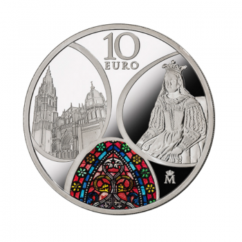 10 Eurų sidabrinė spalvota moneta Gotika, Ispanija 2020