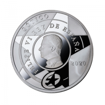 10 Eurų sidabrinė spalvota moneta Gotika, Ispanija 2020