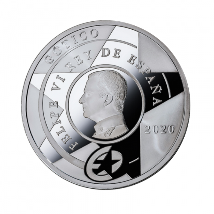 10 Eurų sidabrinė PROOF spalvota moneta Gotika, Ispanija 2020