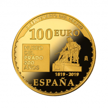 100 eurų (6.75 g) auksinė PROOF moneta G. Benedetto, Prado muziejaus 200 metų jubiliejus, Ispanija 2019