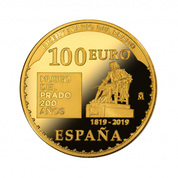 100 eurų (6.75g) auksinė PROOF moneta Prado muziejaus 200 metų jubiliejus, Ispanija 2019