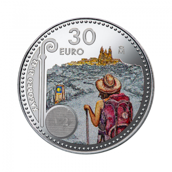 30 Eurų sidabrinė spalvota moneta Xacobeo, Ispanija 2021