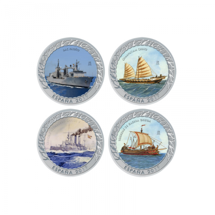 4 colored euro coins History of Navigation 2 series, Spain 2019