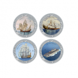4 colored euro coins History of Navigation 3 series, Spain 2019