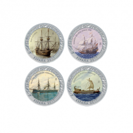 4 colored euro coins History of Navigation 4 series, Spain 2019