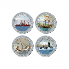 4 colored euro coins History of Navigation 5 series, Spain 2019