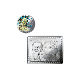 527 g. sidabrinių spalvotų monetų rinkinys Salvadoras Dali, Ispanija 2021