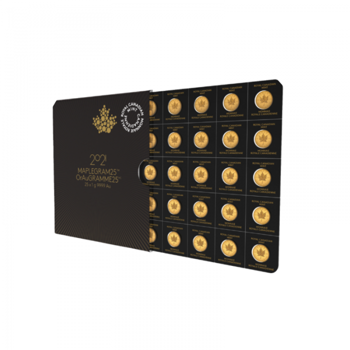 25 x 1 g auksinės monetos Maplegram, Klevo lapų, Kanada (mix metai)
