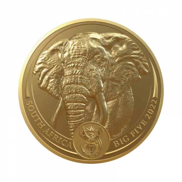 1 oz auksinė moneta Dramblys, Didydis penketas, Pietų Afrikos Respublika 2022