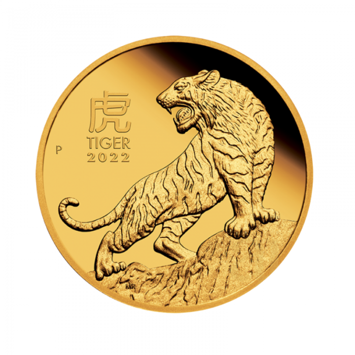 1/4 oz (7.78 g) auksinė PROOF moneta Lunar III -  Tigro metai, Australija 2022 (su sertifikatu)