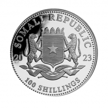 1 oz (31.10 g) sidabrinė moneta Afrikos laukinė gamta, Leopardas, Somalis 2023 (dalinai paauksuota)