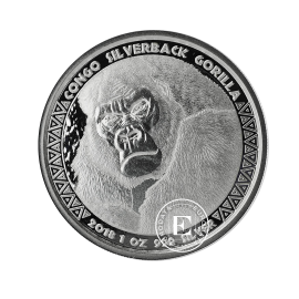 1 oz (31.10 g) srebrna moneta Gorilla, Congo 2018