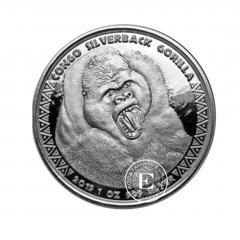 1 oz (31.10 g) sidabrinė moneta Gorilla, Kongo Respublika 2019