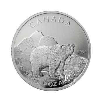 1 oz (31.10 g) sidabrinė moneta Grizzly Bear, Kanada 2011