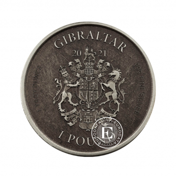 1 oz (31.10 g) sidabrinė moneta Lady Justice, Gibraltar 2021 (Antique Finish)
