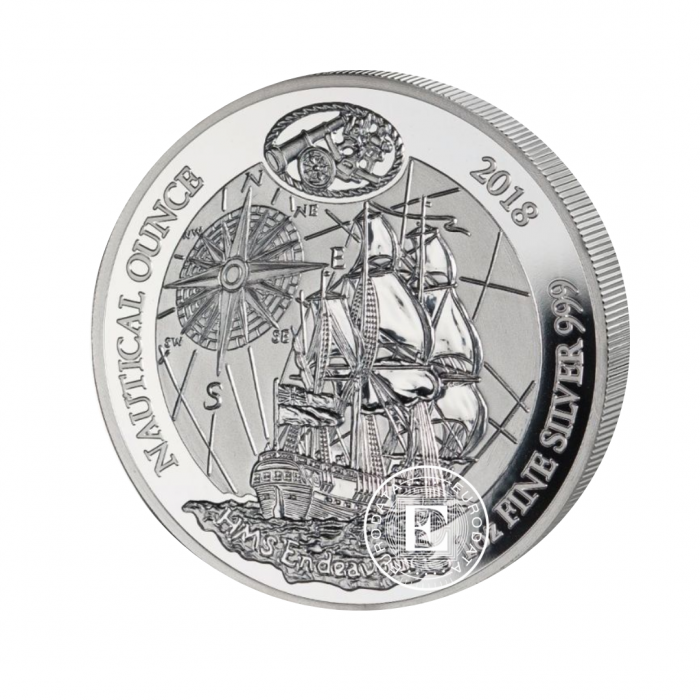 1 oz (31.10 g) sidabrinė moneta Nautical Once, HMS Endeavor, Ruanda 2018