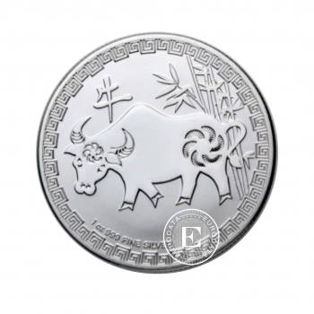 1 oz (31.10 g) sidabrinė moneta Niue Lunar, Ox, Niujė 2021