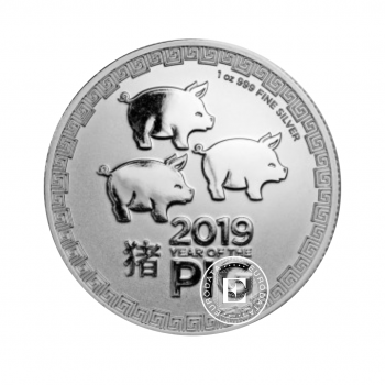 1 oz (31.10 g) sidabrinė moneta Niue Lunar, Pig, Niujė 2019