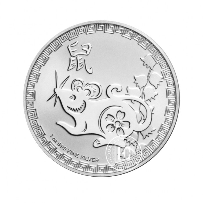 1 oz (31.10 g) sidabrinė moneta Niue Lunar, Rat, Niujė 2020