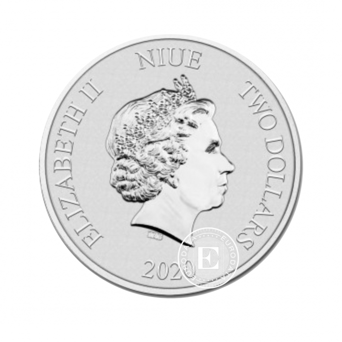 1 oz (31.10 g) sidabrinė moneta Niue Lunar, Rat, Niujė 2020