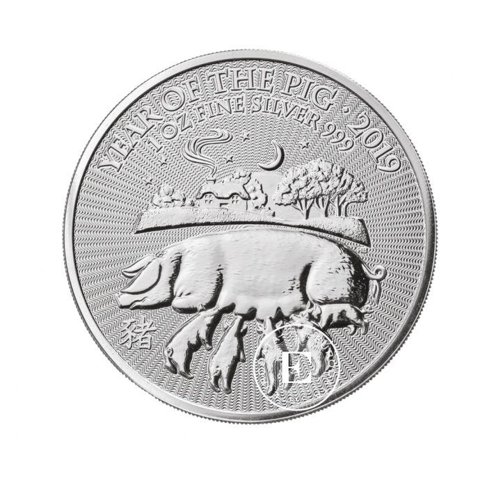 1 oz (31.10 g) sidabrinė moneta Pig, D. Britanija 2019
