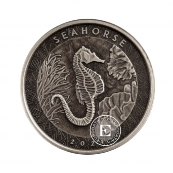 1 oz (31.10 g) sidabrinė moneta Seahorse, Samoa 2021 (Antique Finish)