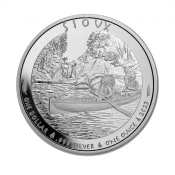 1 oz (31.10 g) sidabrinė moneta Sioux Indian Chief Canoe, JAV 2023