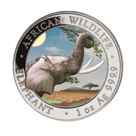 1 oz (31.10 g) srebrna kolorowa moneta African Wildlife, Elephant , Somalia 2023
