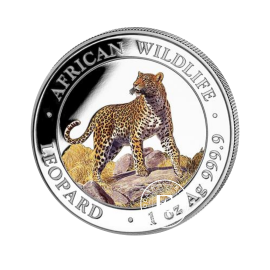 1 oz (31.10 g) srebrna kolorowa moneta African Wildlife, Leopard, Somalia 2022