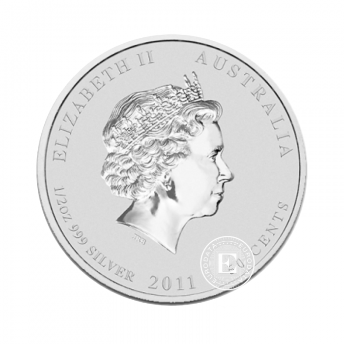 1/2 oz (15.55 g) sidabrinė spalvota moneta Lunar II Triušio metai, Australija 2011