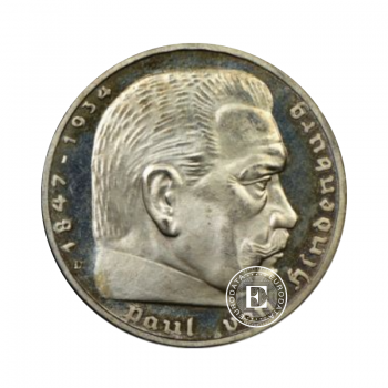 5 markių (12.5 g) sidabrinė moneta Reichsmark, Vokietija (1933 - 1939)