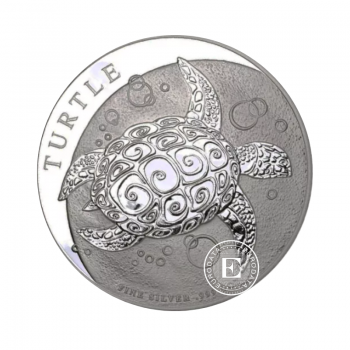 5 oz (155.5 g) sidabrinė moneta Turtle, Niujė 2021